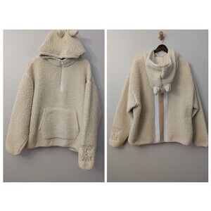 Tokyo Disney Resort Hoodie L Oversized Chip N Dale Ears Sherpa Cream Cozy RARE